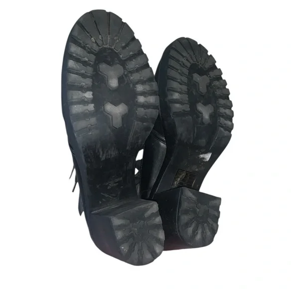 Forever 21 Black Mesh Ankle Booties Block Heel Boots Lace Up Moto Goth Sheer - Picture 6 of 8